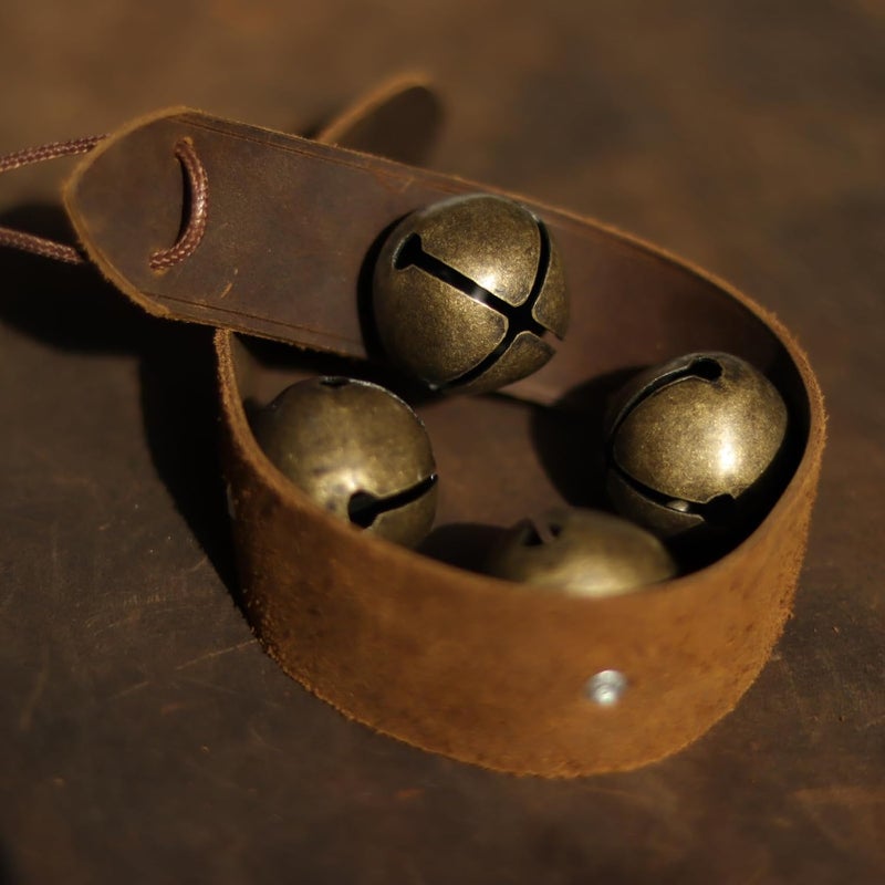 Fishknow Vintage Hanging Sleigh Bell for Door Knob,5 Loud Jingle Bells on Crazy Horse Leather Belts,Dogbells for Training,Christmas Bells for Holiday Home Decor(Brongze Bells) - Image 2